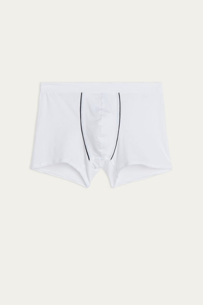 Intimissimi Natural Fresh Supima® Cotton Men's Boxer White / Blue | USA 2586MAQ