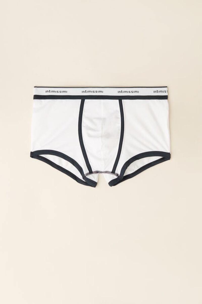 Intimissimi Natural Fresh Supima® Cotton with Logo Men's Boxer White / Blue | USA 2665KIW