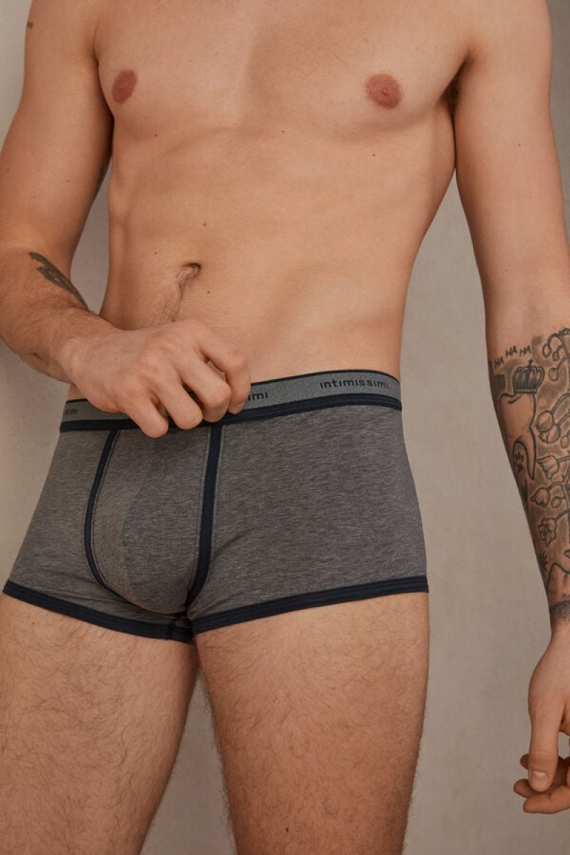 Intimissimi Natural Fresh Supima® Cotton with Logo Men's Boxer Deep Grey / Blue | USA 2666JJE