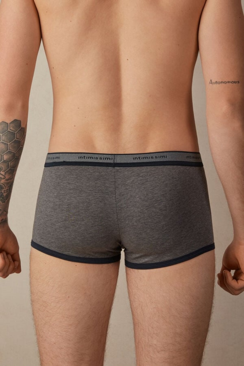 Intimissimi Natural Fresh Supima® Cotton with Logo Men's Boxer Deep Grey / Blue | USA 2666JJE