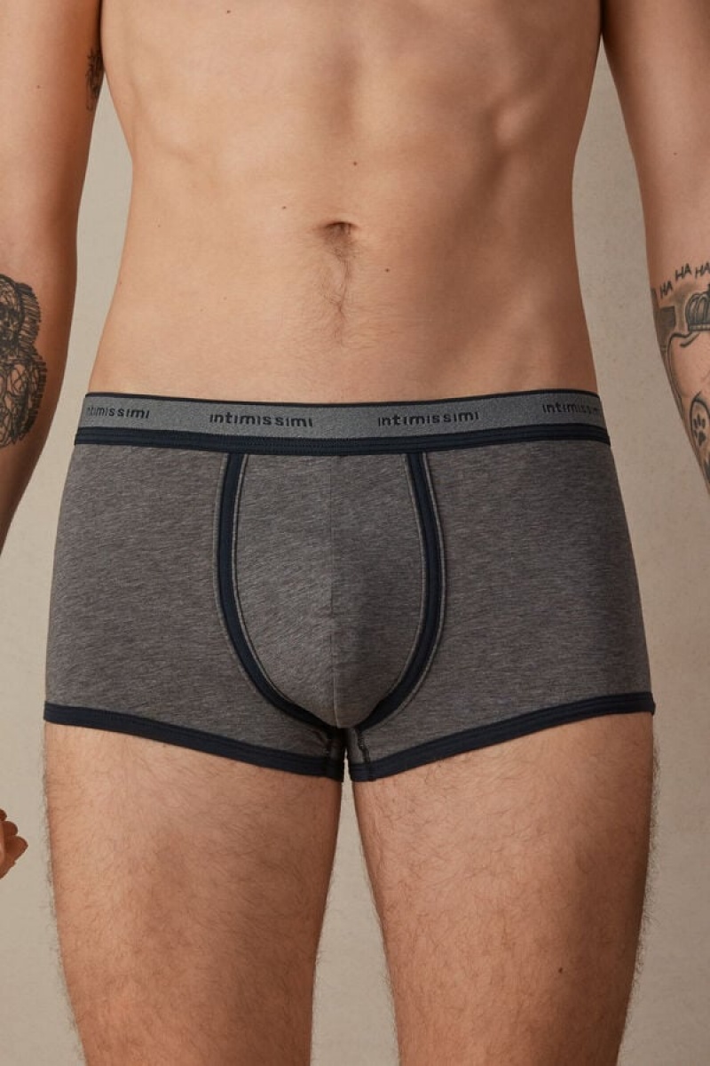 Intimissimi Natural Fresh Supima® Cotton with Logo Men\'s Boxer Deep Grey / Blue | USA 2666JJE