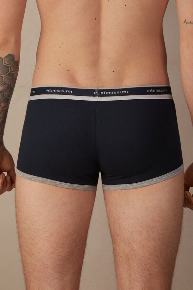 Intimissimi Natural Fresh Supima® Cotton with Logo Men's Boxer Blue / Light Grey | USA 2667HKR