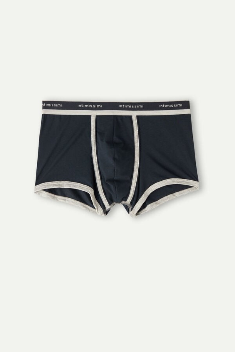 Intimissimi Natural Fresh Supima® Cotton with Logo Men's Boxer Blue / Light Grey | USA 2667HKR