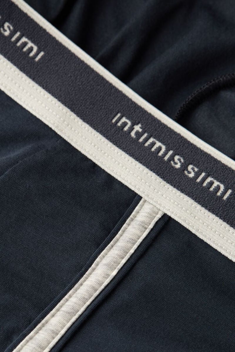 Intimissimi Natural Fresh Supima® Cotton with Logo Men's Boxer Blue / Light Grey | USA 2667HKR