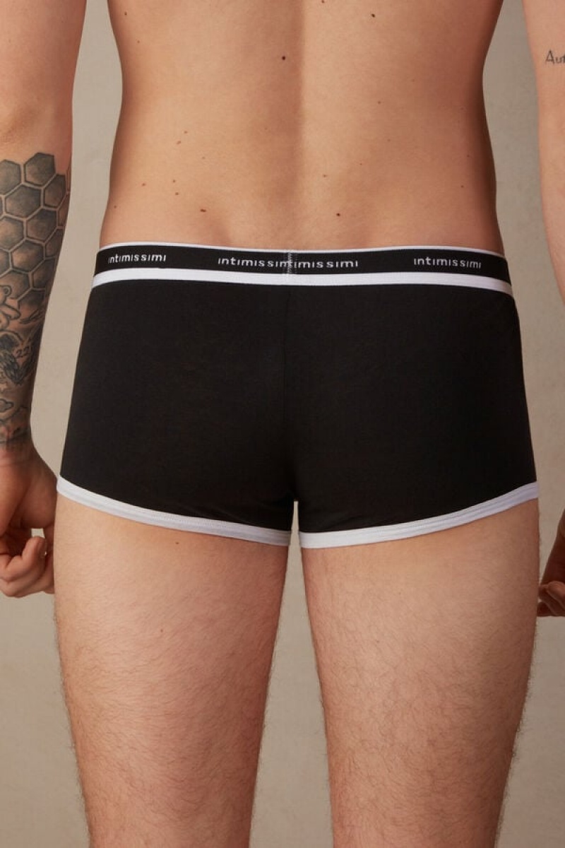 Intimissimi Natural Fresh Supima® Cotton with Logo Men's Boxer Black / White | USA 2668GLT