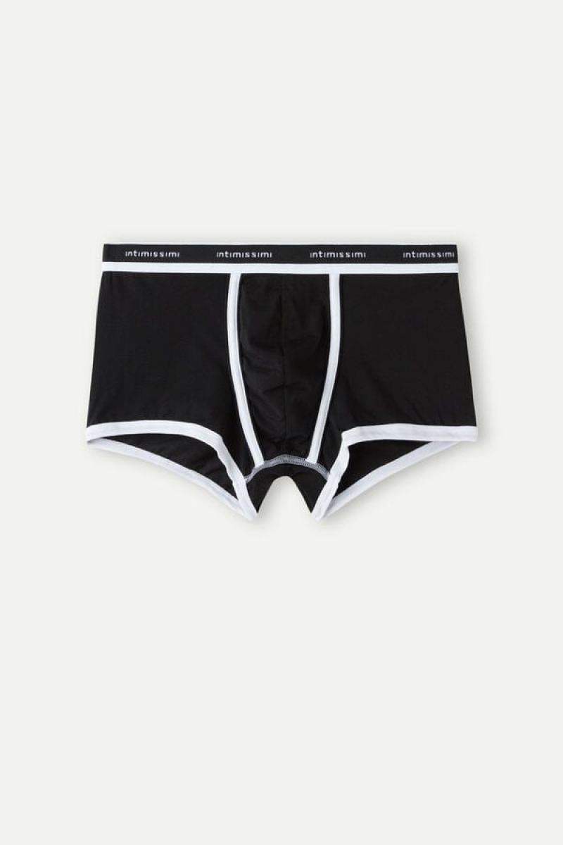 Intimissimi Natural Fresh Supima® Cotton with Logo Men's Boxer Black / White | USA 2668GLT