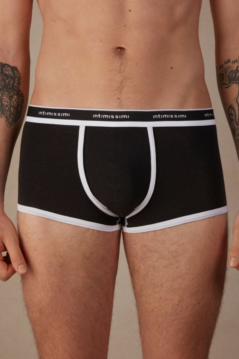 Intimissimi Natural Fresh Supima® Cotton with Logo Men\'s Boxer Black / White | USA 2668GLT