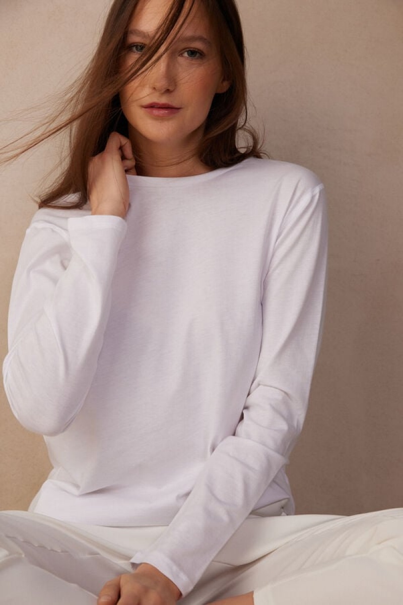 Intimissimi Oversized Top in Supima® Cotton Women's Long Sleeve White | USA 1835KIR