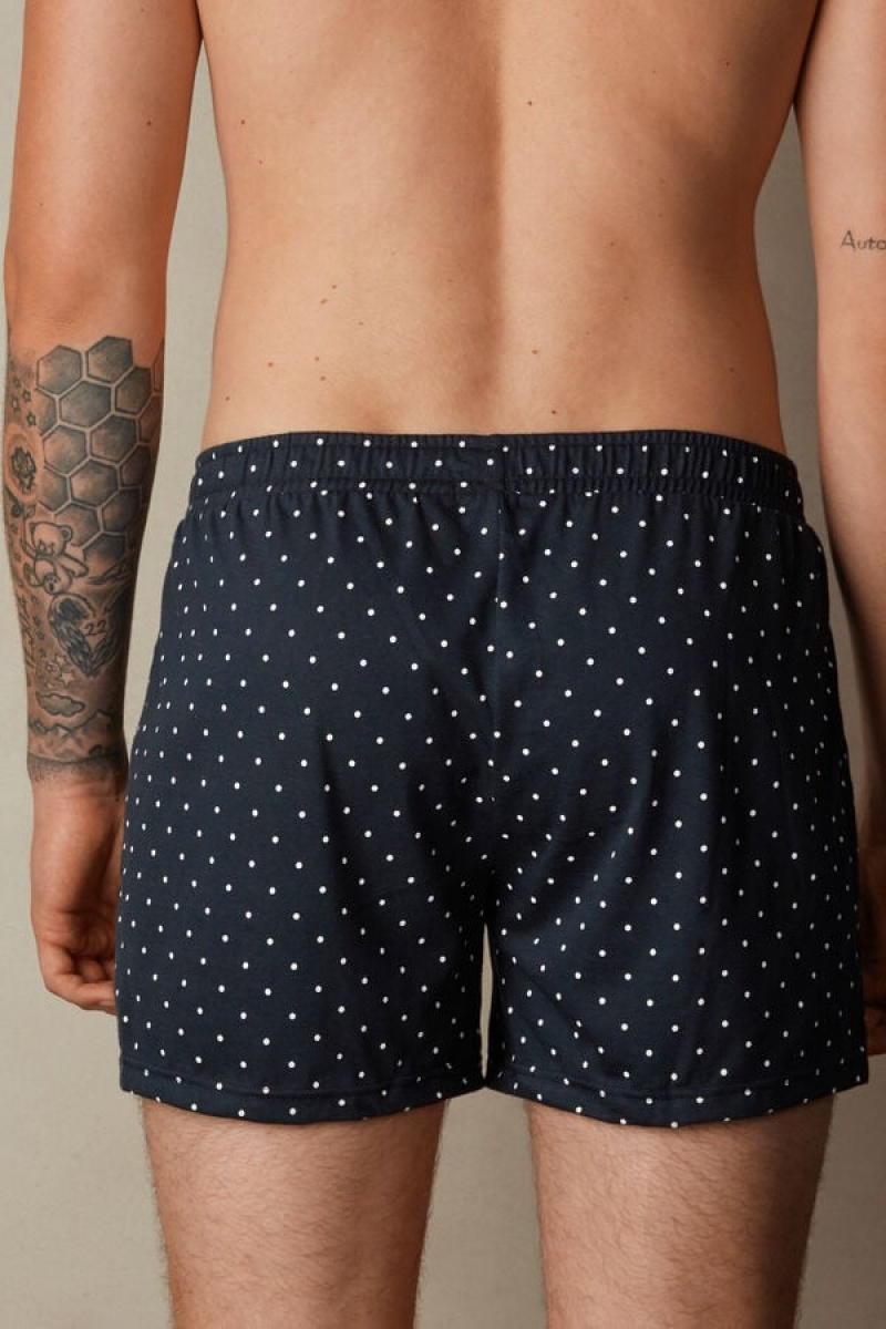 Intimissimi Patterned Cotton Jersey Relaxed Fit Men's Boxer Blue | USA 2601APH