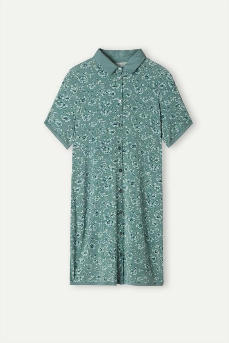 Intimissimi Prairie Bouquet Button Up Night Shirt Women's Pajamas Green | USA 2222GLQ