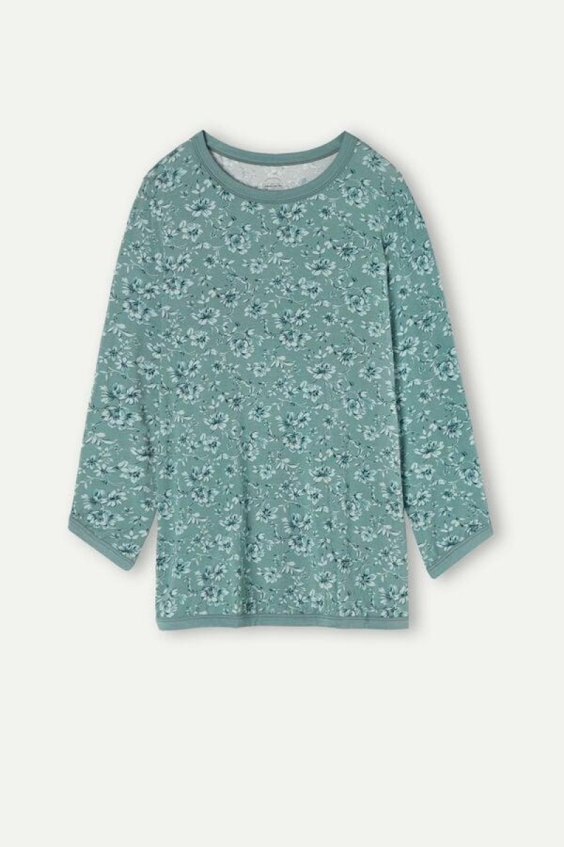 Intimissimi Prairie Bouquet Long Sleeve Top Women's Pajamas Green | USA 2172JJE