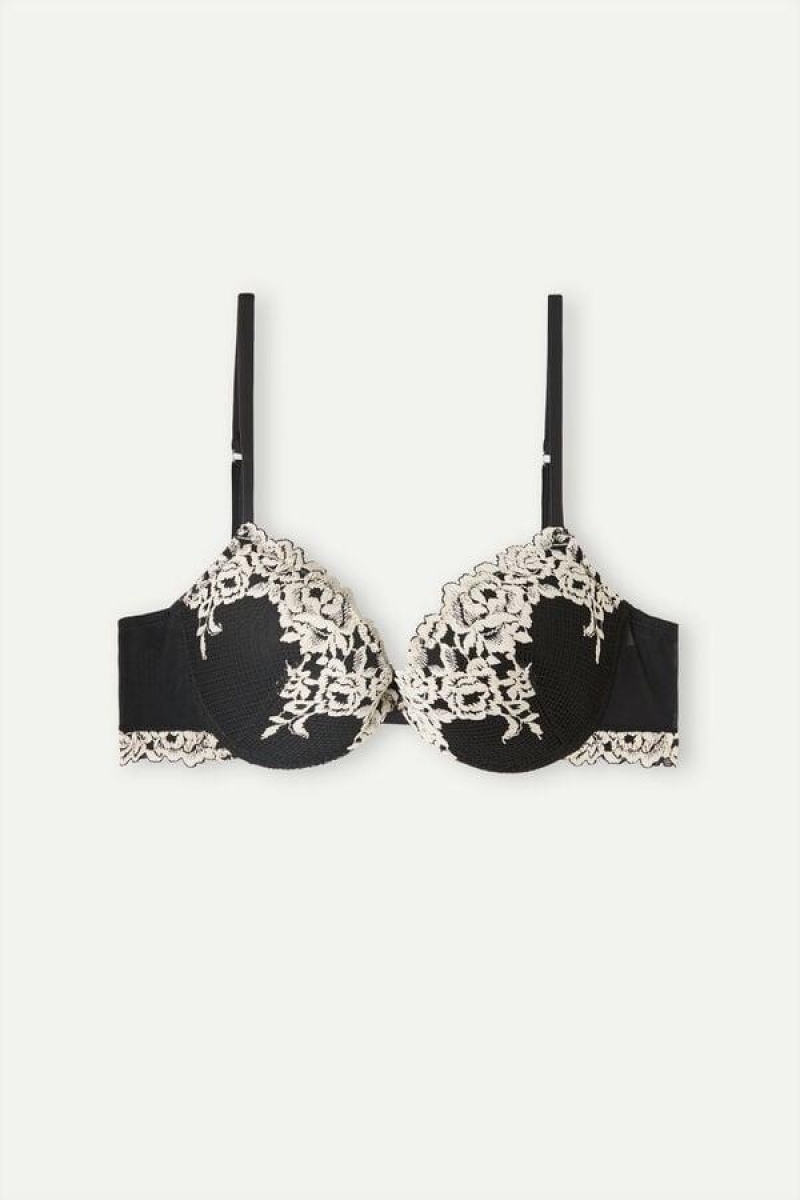 Intimissimi Pretty Flowers Bellissima Push-up Women's Bras Black / White | USA 1293CEI