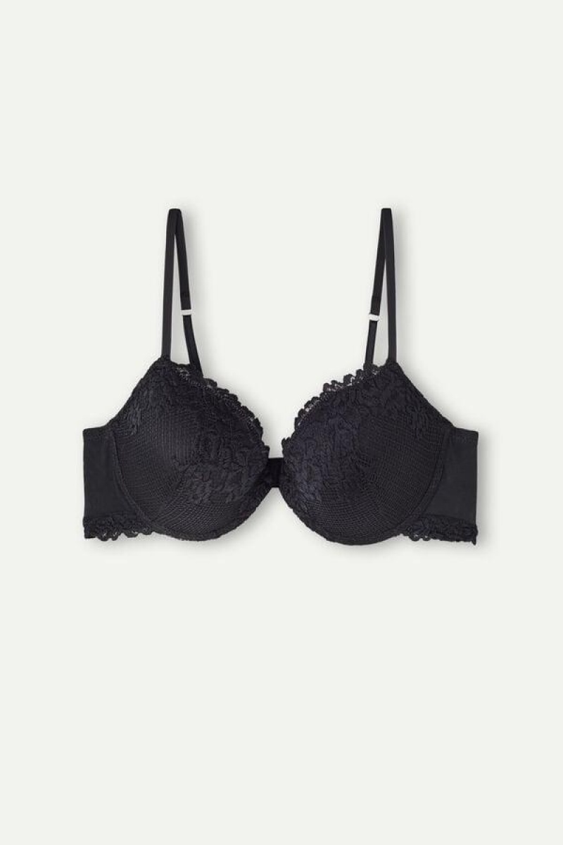 Intimissimi Pretty Flowers Bellissima Push-up Women's Bras Black | USA 1295BCP