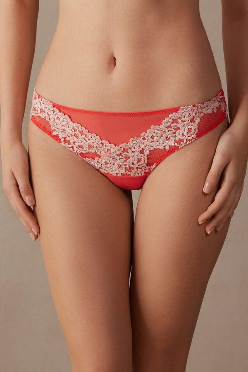 Intimissimi Pretty Flowers Brazilian Women\'s Panties Deep Red / White | USA 2468FMD