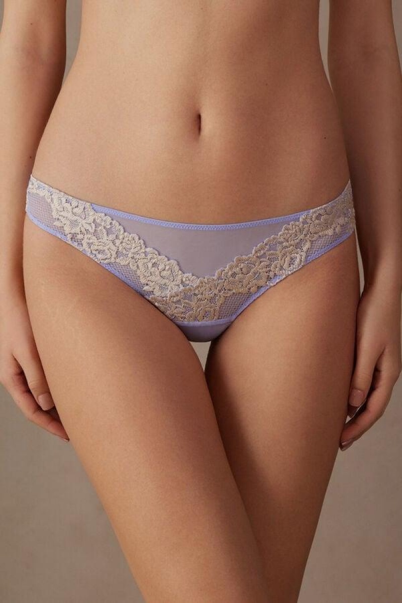 Intimissimi Pretty Flowers Brazilian Women\'s Panties Lavender / White | USA 2472PQJ