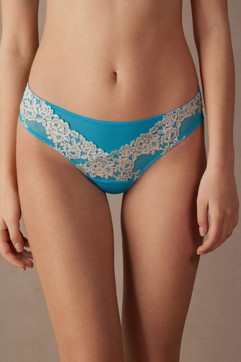 Intimissimi Pretty Flowers Brazilian Women\'s Panties Turquoise / White | USA 2473ORK