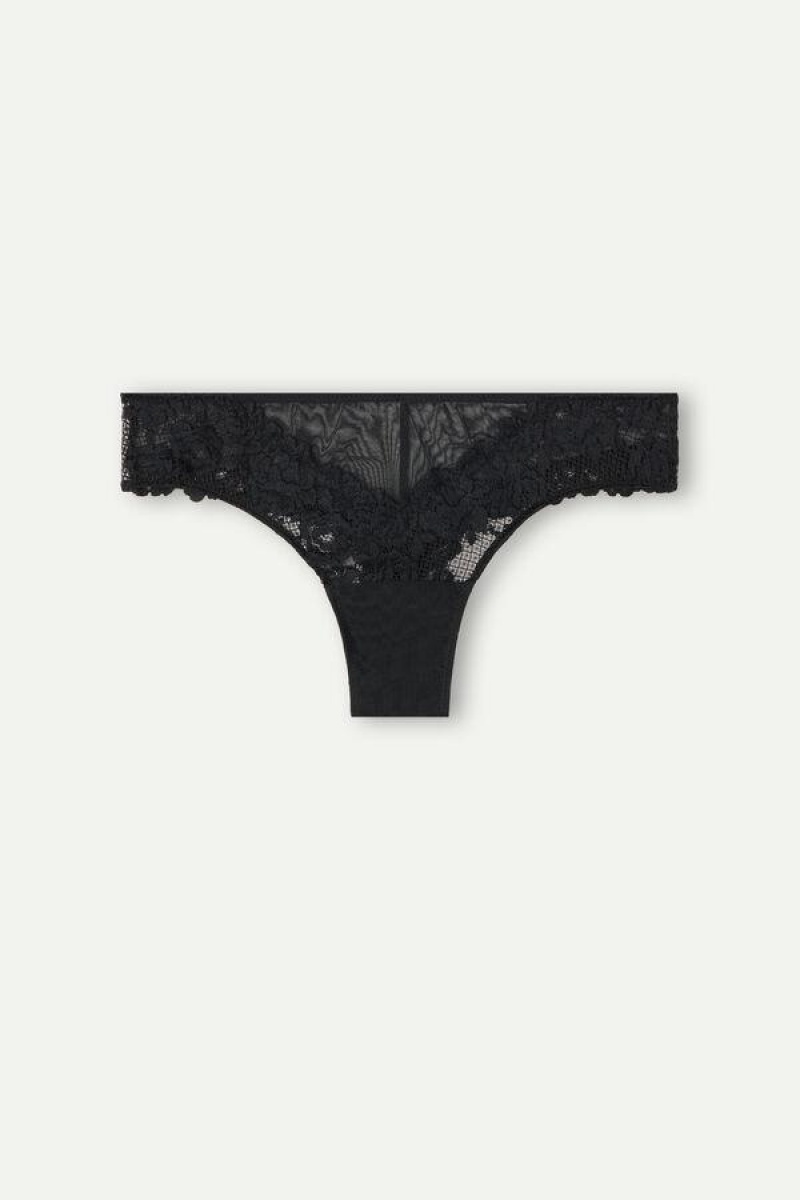 Intimissimi Pretty Flowers Brazilian Women's Panties Black | USA 2515LHI