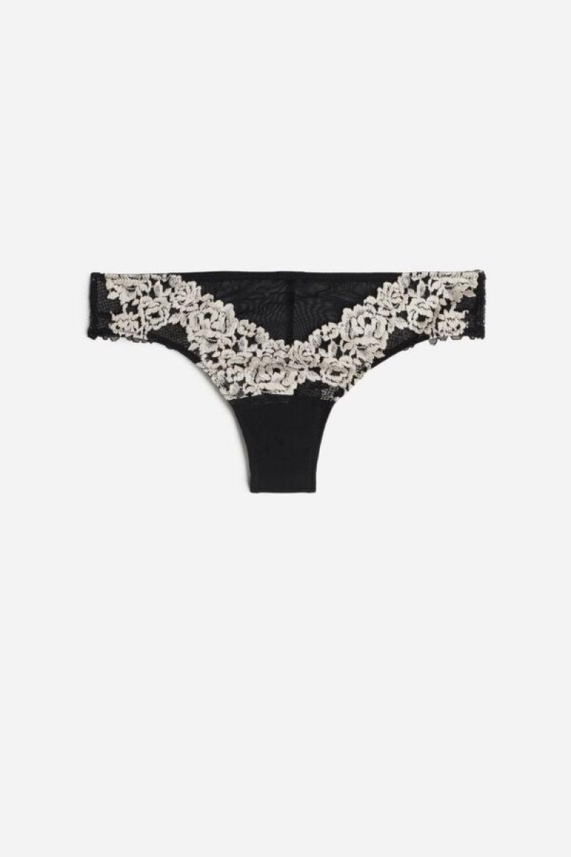 Intimissimi Pretty Flowers Brazilian Women's Panties Black / White | USA 2556RWV