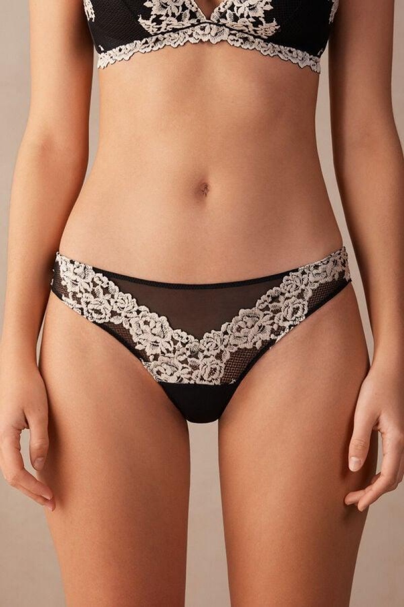 Intimissimi Pretty Flowers Brazilian Women\'s Panties Black / White | USA 2556RWV