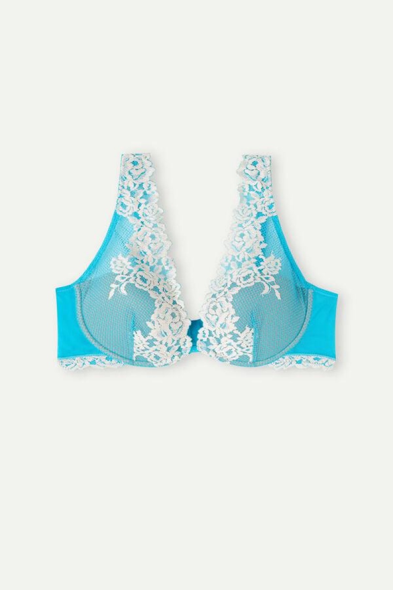 Intimissimi Pretty Flowers Elena Balconette Women's Bras Turquoise / White | USA 1018UTL