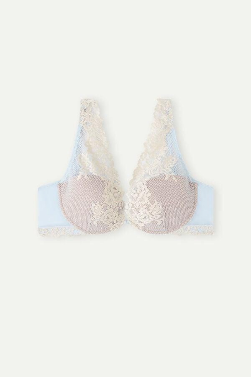 Intimissimi Pretty Flowers Elena Balconette Women's Bras Blue / White | USA 1232DNN