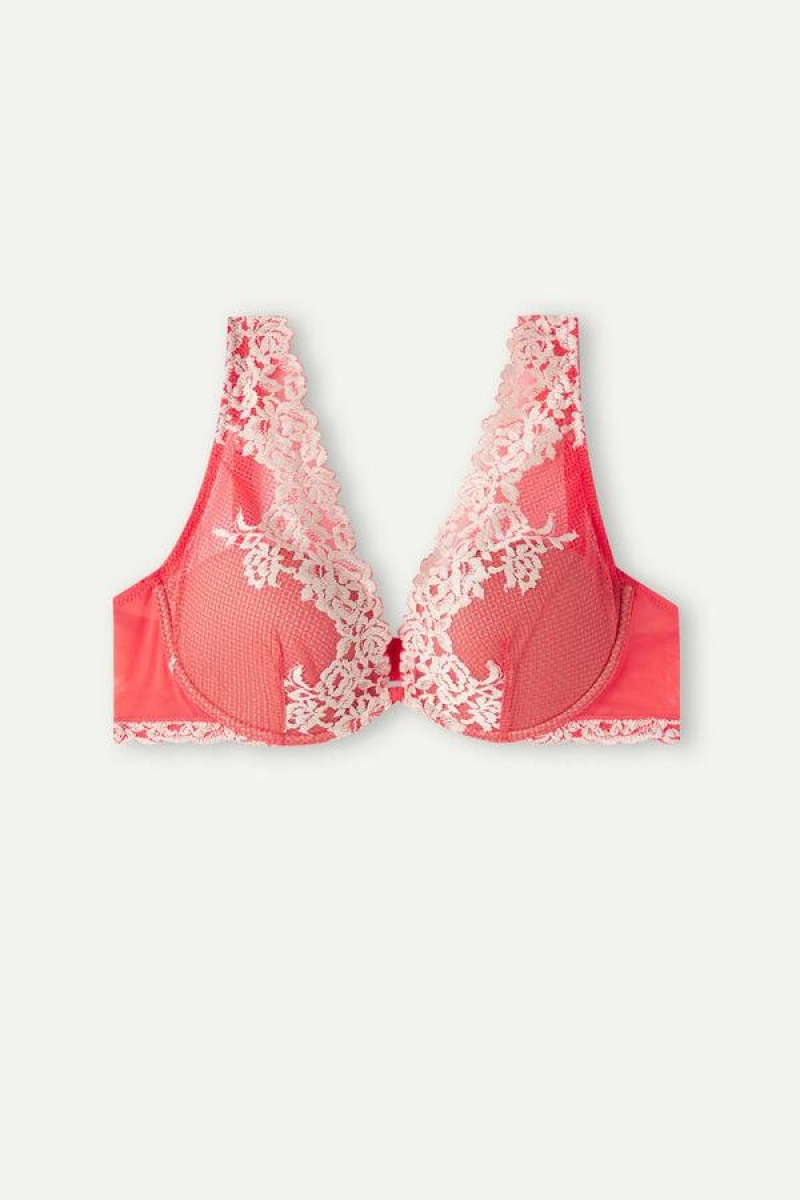 Intimissimi Pretty Flowers Elena Balconette Women's Bras Deep Red / White | USA 1233FMM