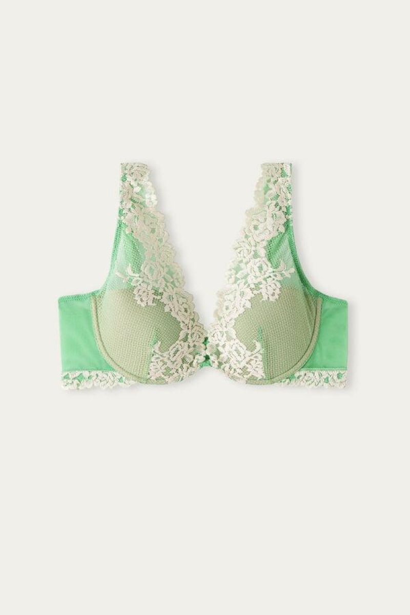 Intimissimi Pretty Flowers Elena Balconette Women's Bras Mint / White | USA 1234GLQ