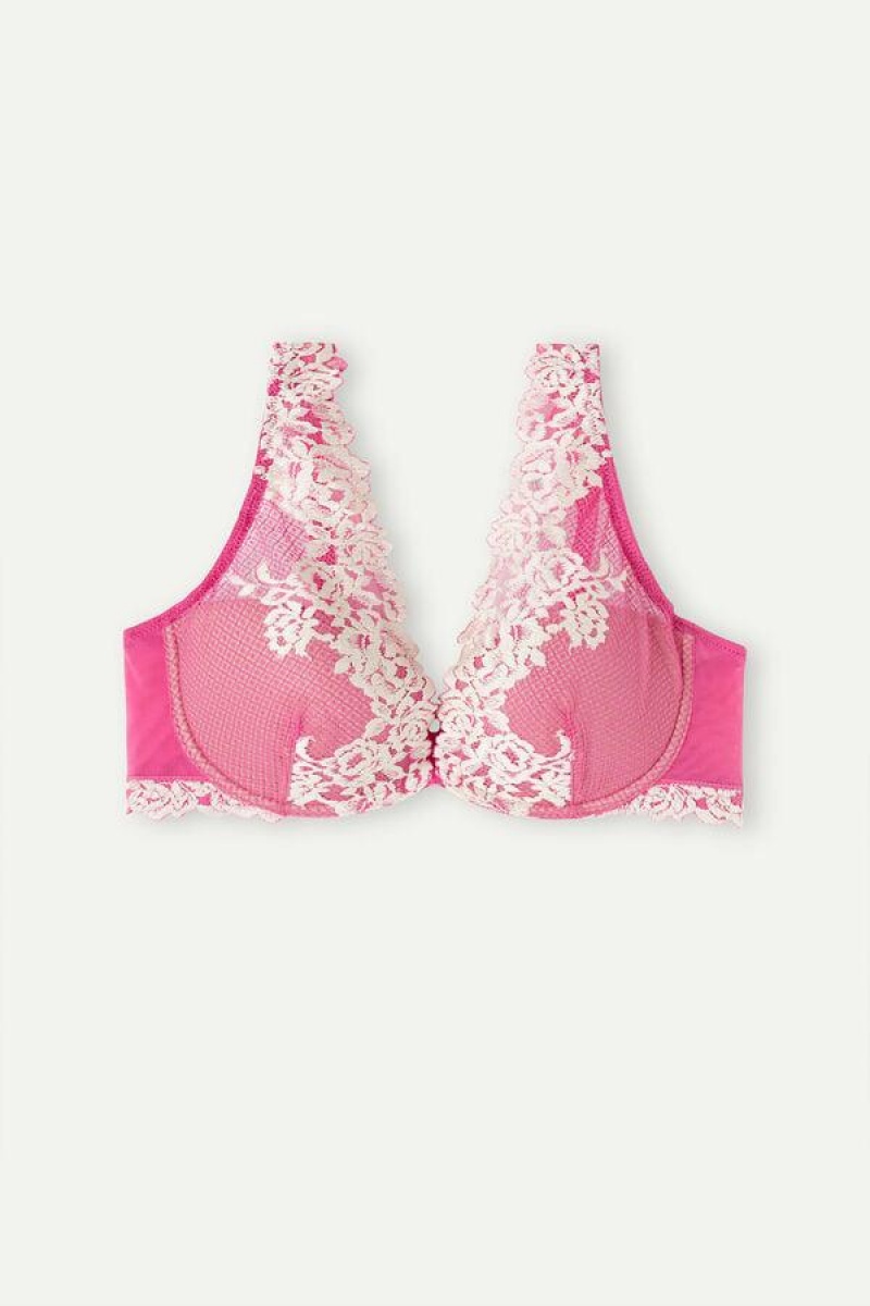 Intimissimi Pretty Flowers Elena Balconette Women's Bras Pink / White | USA 1491SOB