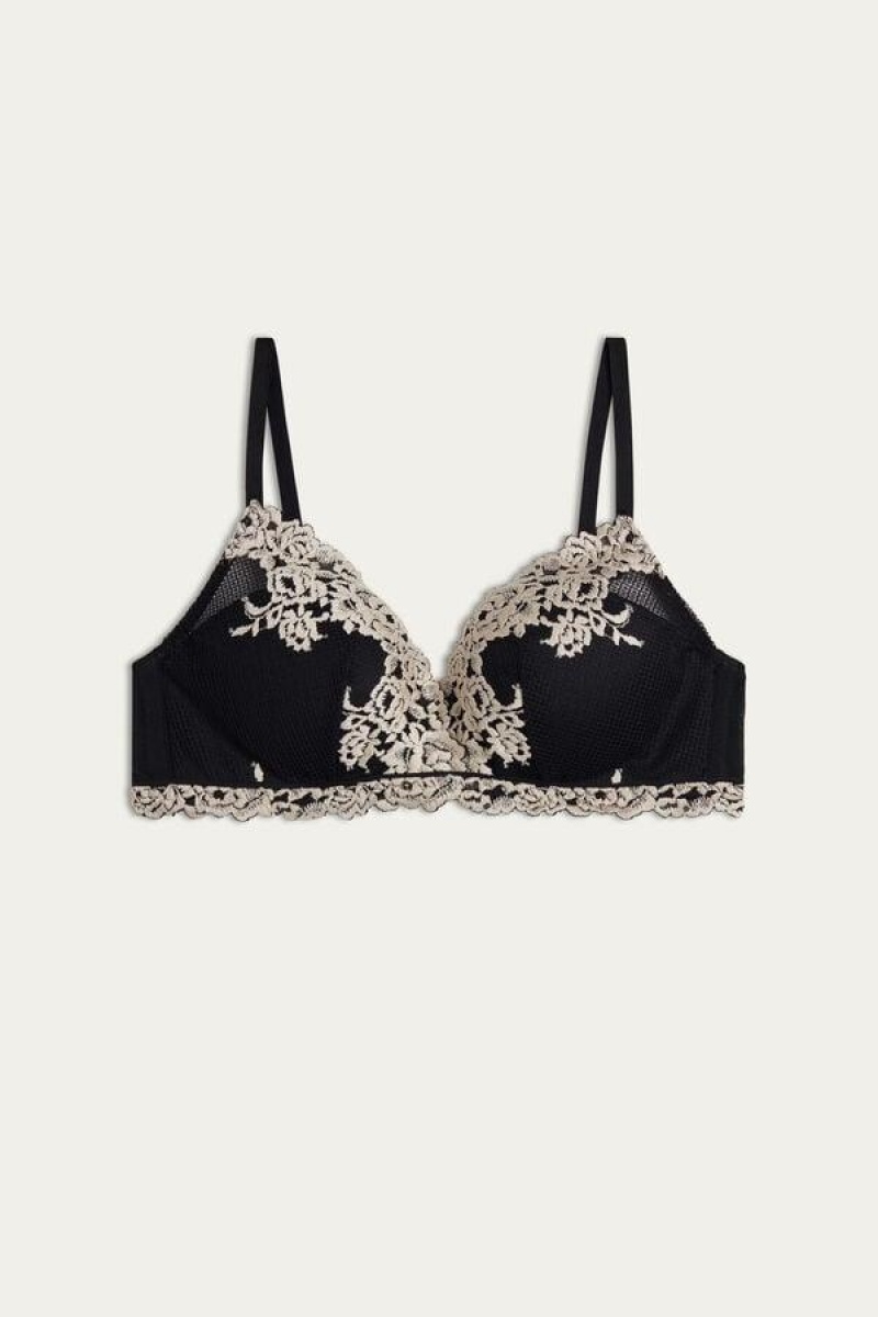 Intimissimi Pretty Flowers Fabiola Push-up Women's Bras Black / White | USA 1322NBA