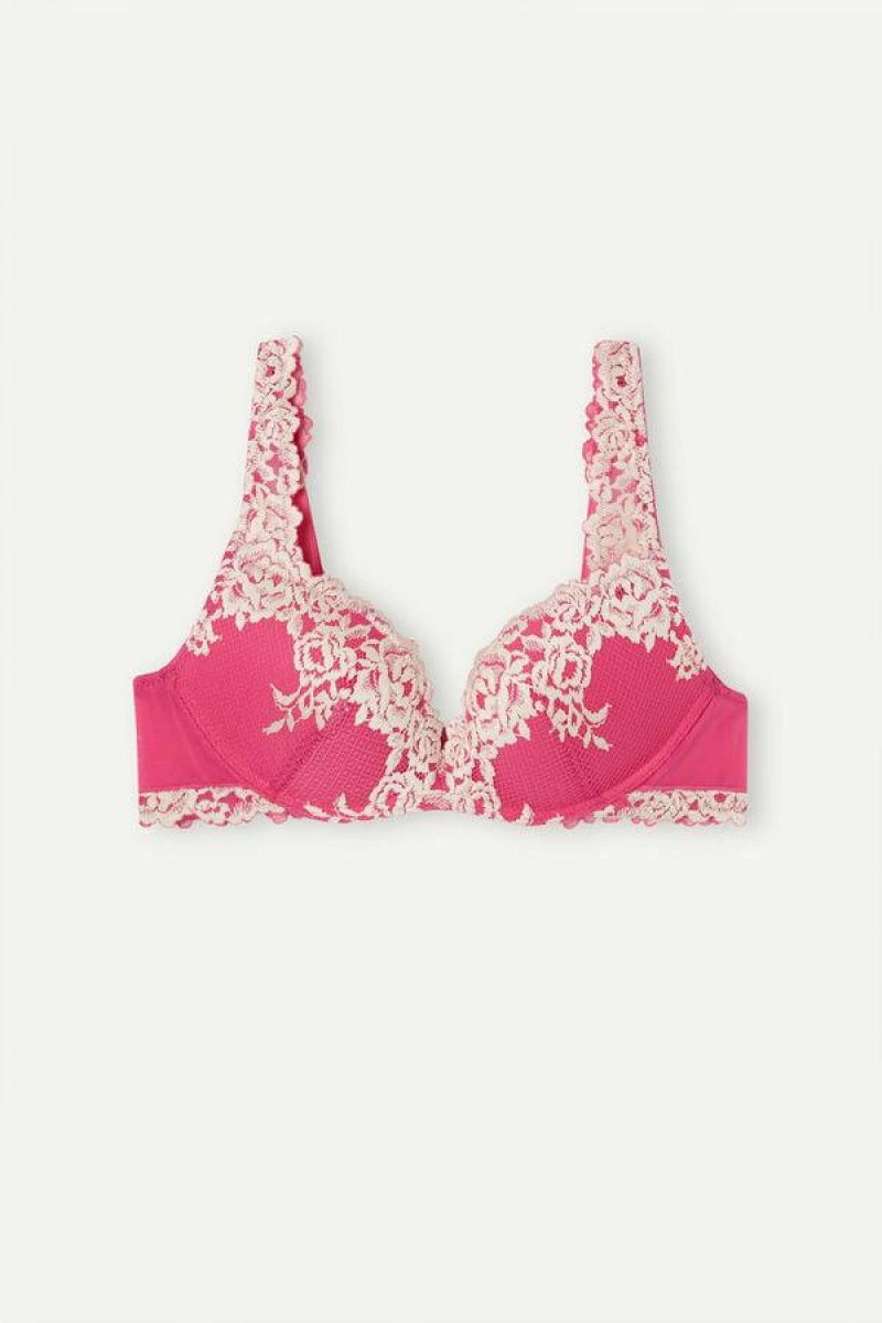 Intimissimi Pretty Flowers Gioia Super Push-up Women's Bras Pink / White | USA 1278UTL