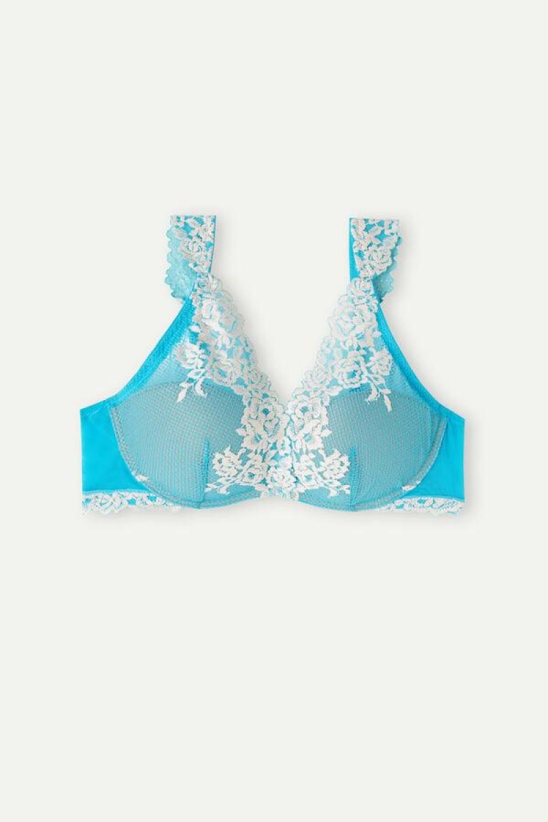 Intimissimi Pretty Flowers Giorgia Balconette Women's Bras Turquoise / White | USA 1019ISZ