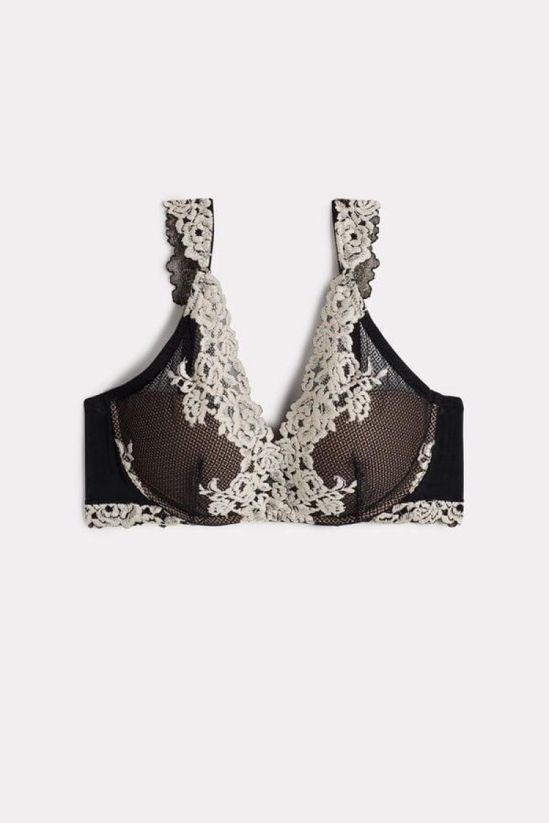 Intimissimi Pretty Flowers Giorgia Balconette Women's Bras Black / White | USA 1267CEI