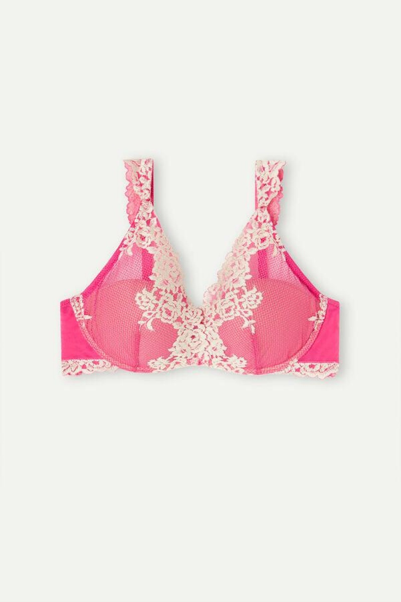 Intimissimi Pretty Flowers Giorgia Balconette Women's Bras Pink / White | USA 1492DNN