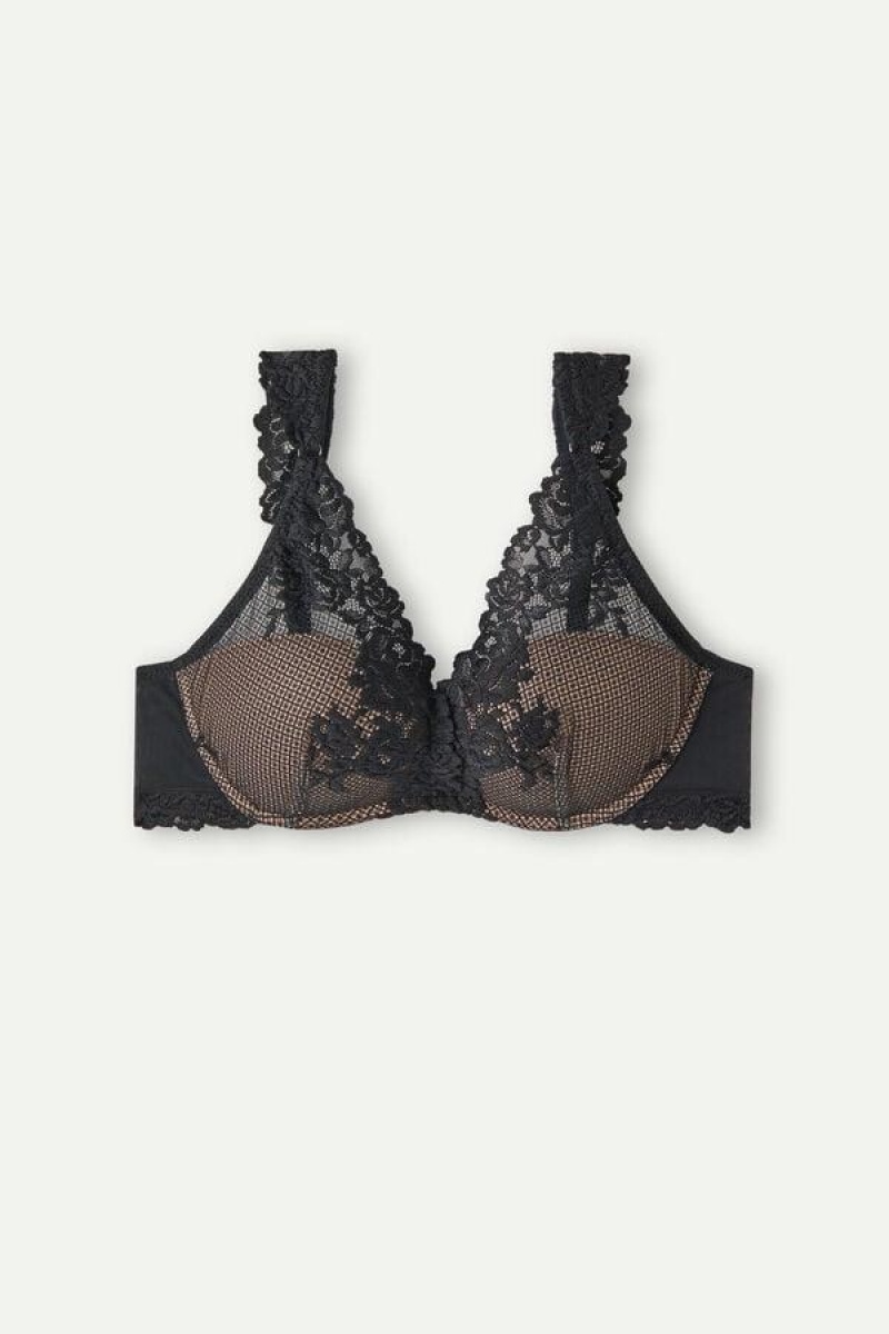 Intimissimi Pretty Flowers Giorgia Balconette Women's Bras Black | USA 1577ZGY