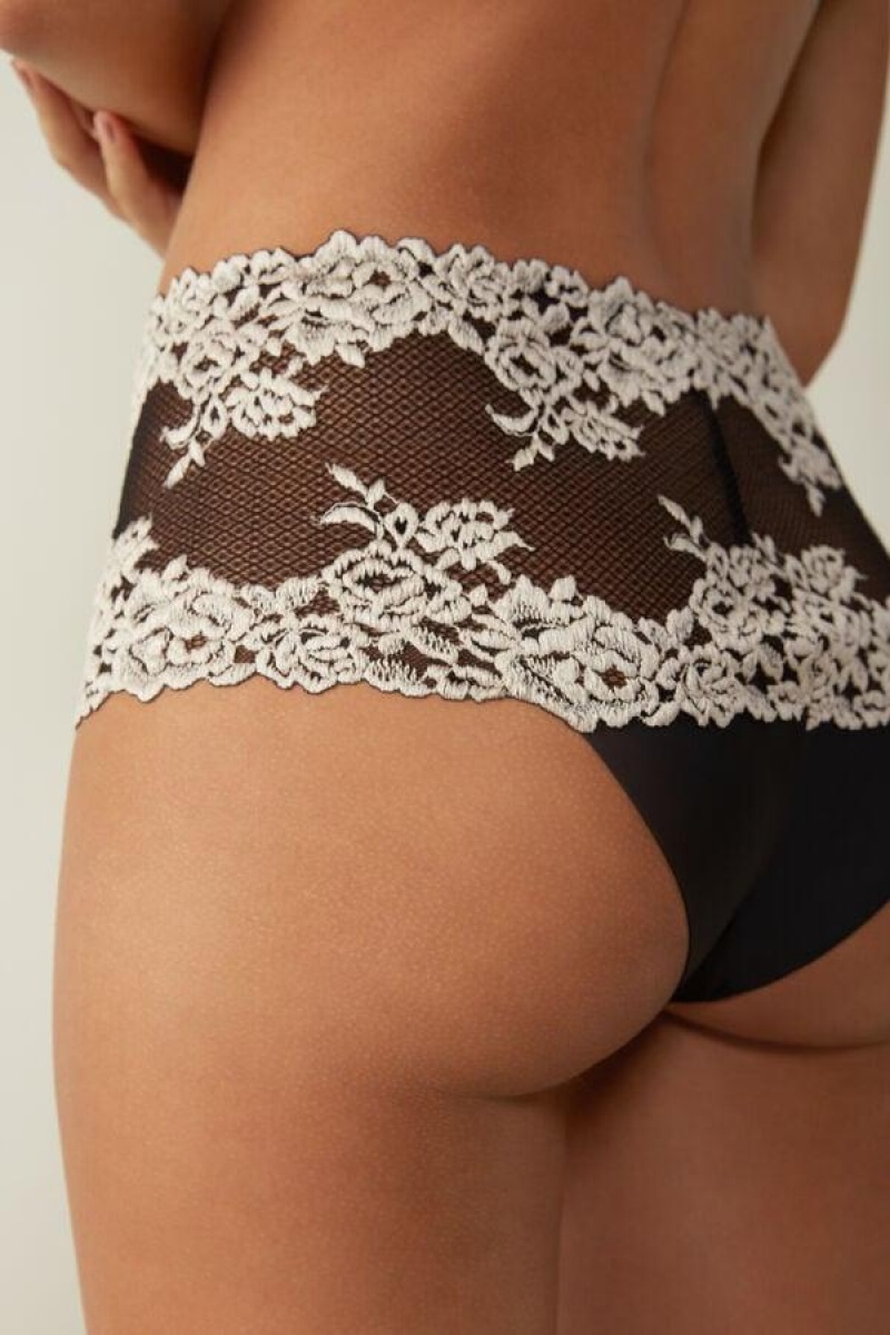 Intimissimi Pretty Flowers Hipster Brazilian Women's Panties Black / White | USA 2335JJP