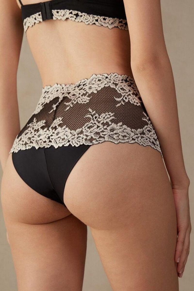 Intimissimi Pretty Flowers Hipster Brazilian Women's Panties Black / White | USA 2335JJP