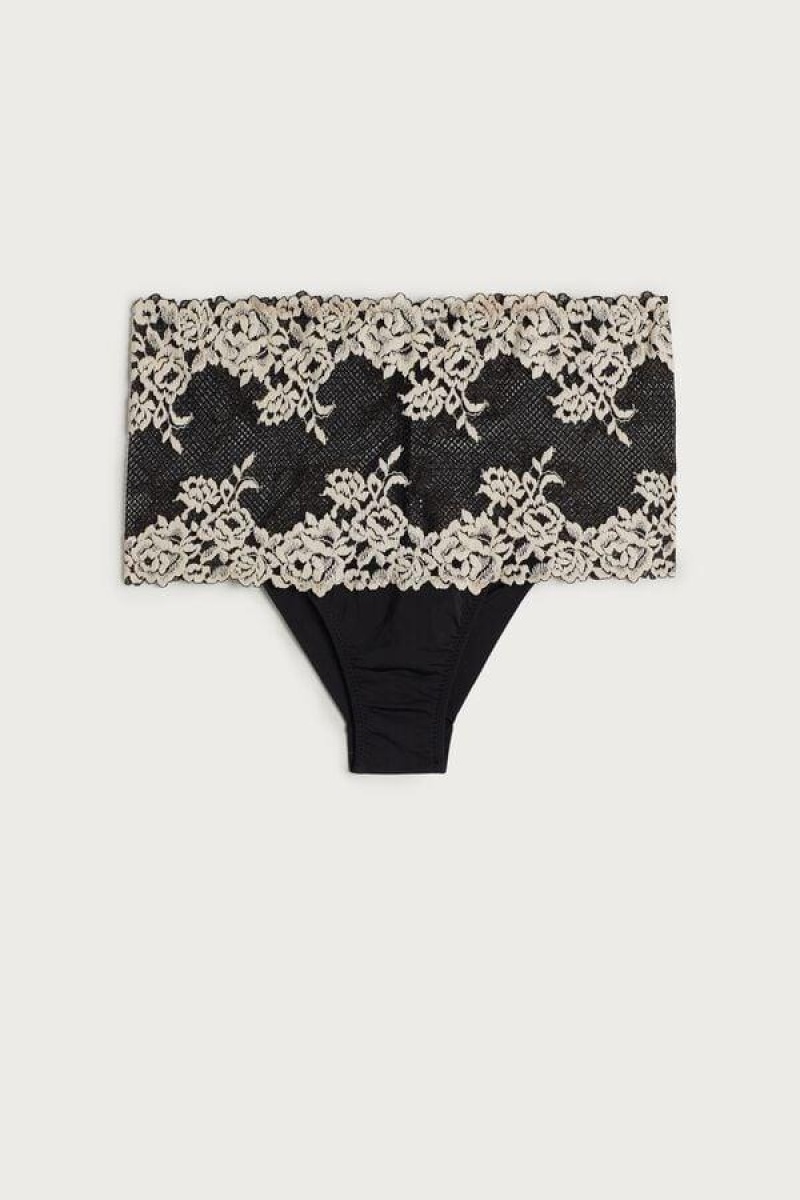 Intimissimi Pretty Flowers Hipster Brazilian Women's Panties Black / White | USA 2335JJP