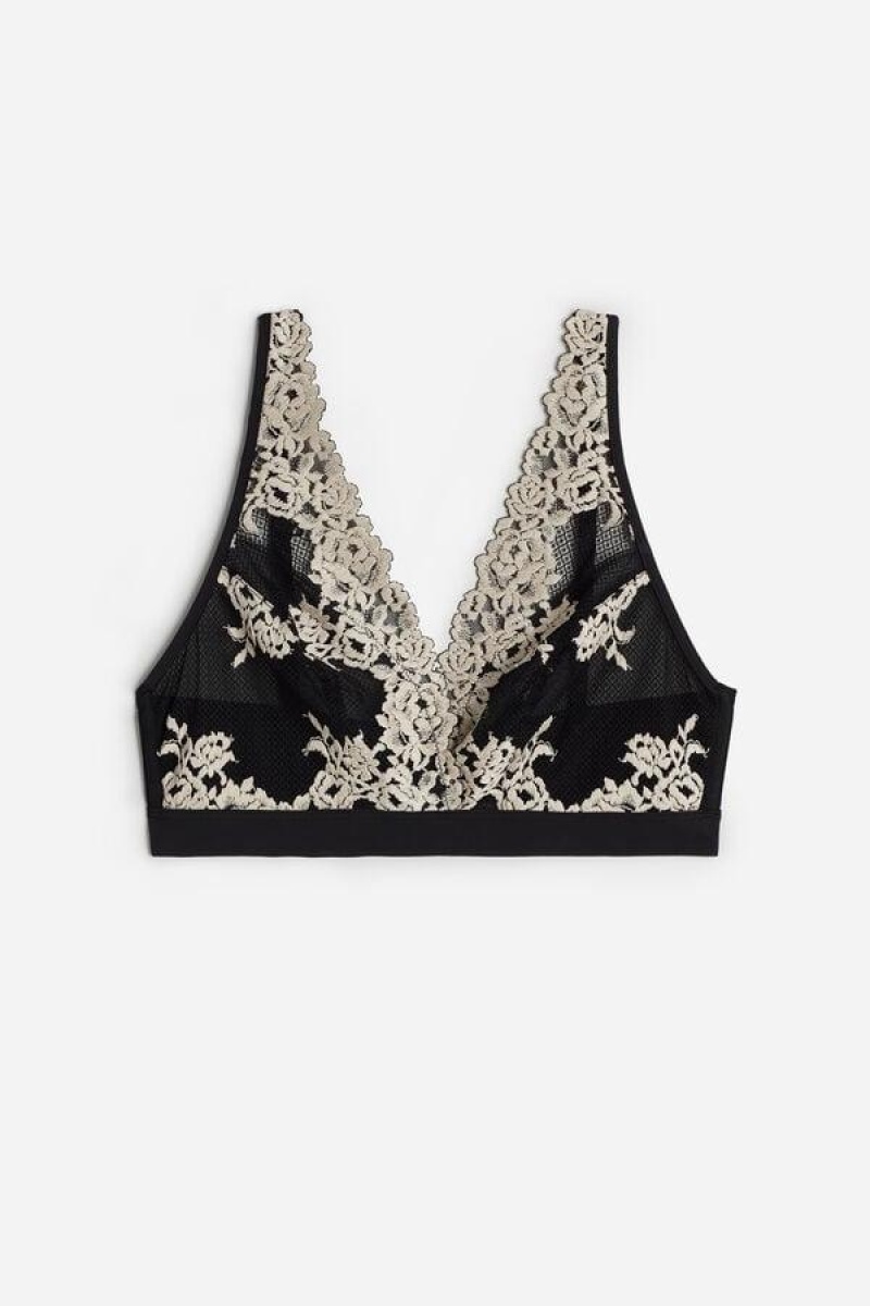 Intimissimi Pretty Flowers Lara Triangle Women's Bras Black / White | USA 1132JJE