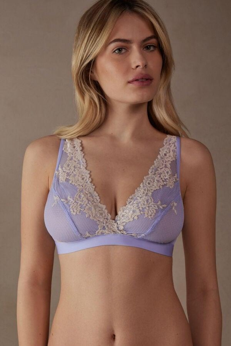 Intimissimi Pretty Flowers Lara Triangle Women\'s Bras Lavender / White | USA 1155FMM