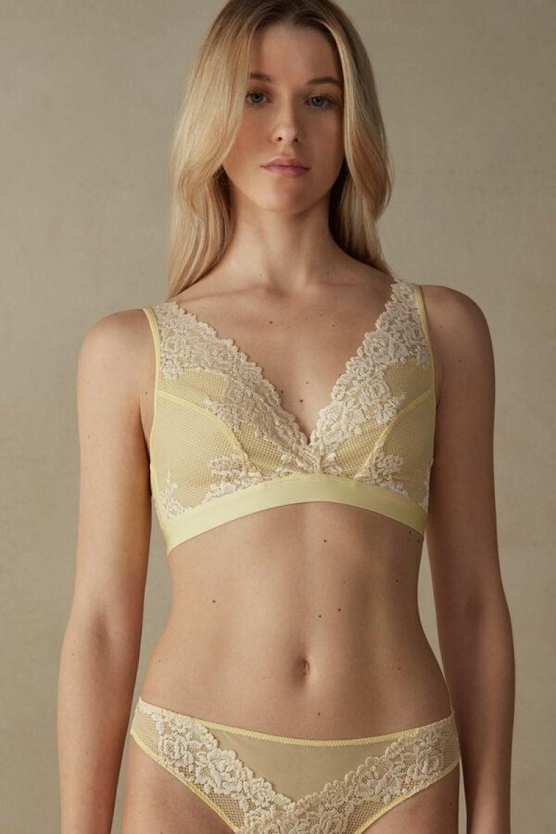 Intimissimi Pretty Flowers Lara Triangle Women\'s Bras Yellow / White | USA 1164VDO