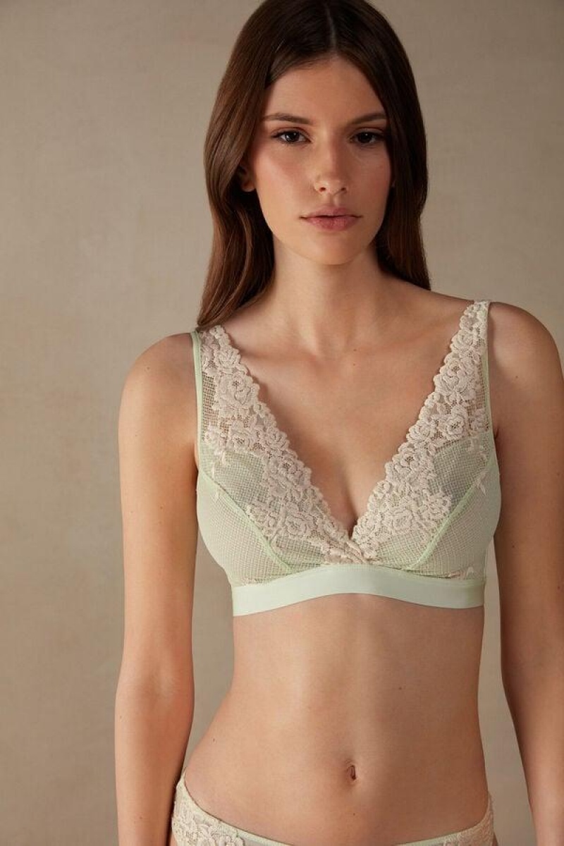 Intimissimi Pretty Flowers Lara Triangle Women\'s Bras Light Green / White | USA 1238LHT