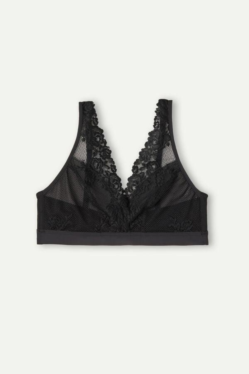 Intimissimi Pretty Flowers Lara Triangle Women's Bras Black | USA 1245MAS