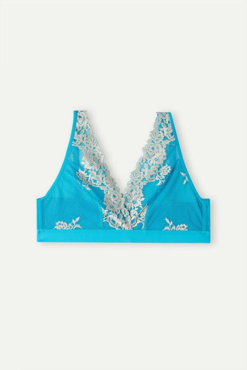 Intimissimi Pretty Flowers Lara Triangle Women's Bras Turquoise / White | USA 1375MAS