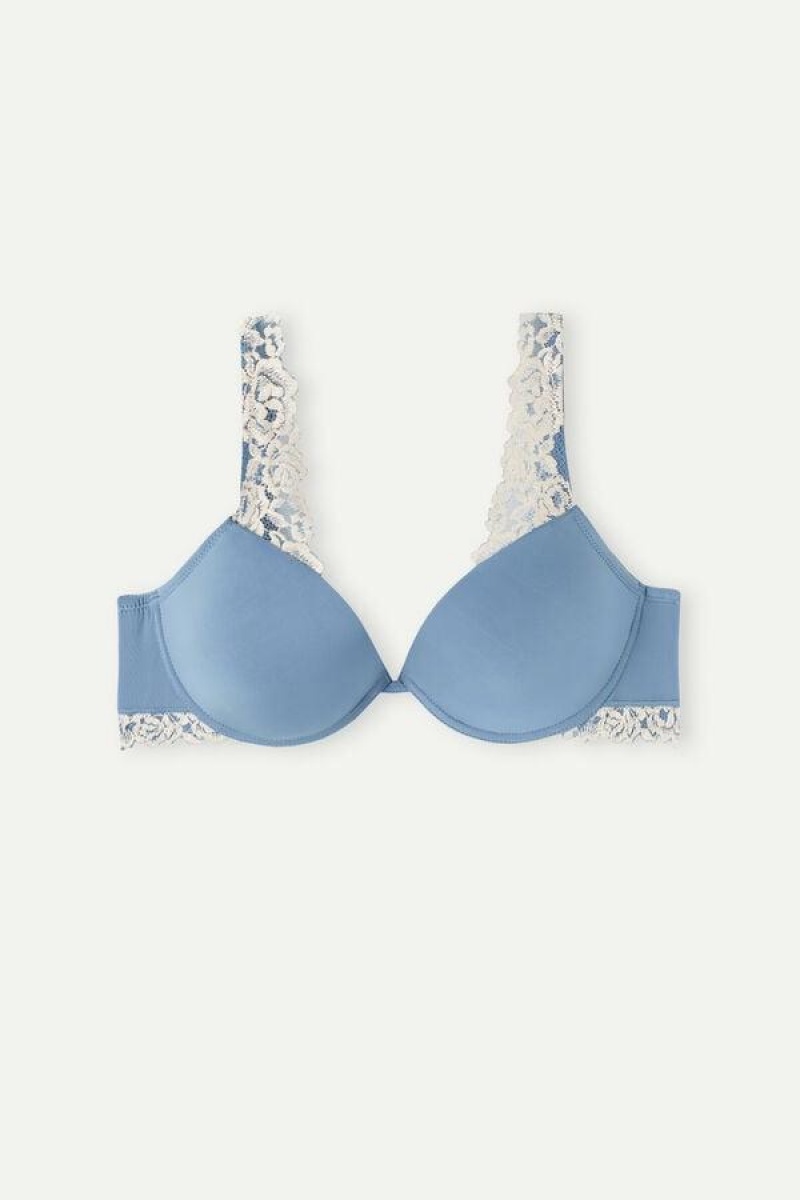 Intimissimi Pretty Flowers Microfiber Bellissima Push-up Women's Bras Blue / White | USA 1304UTL