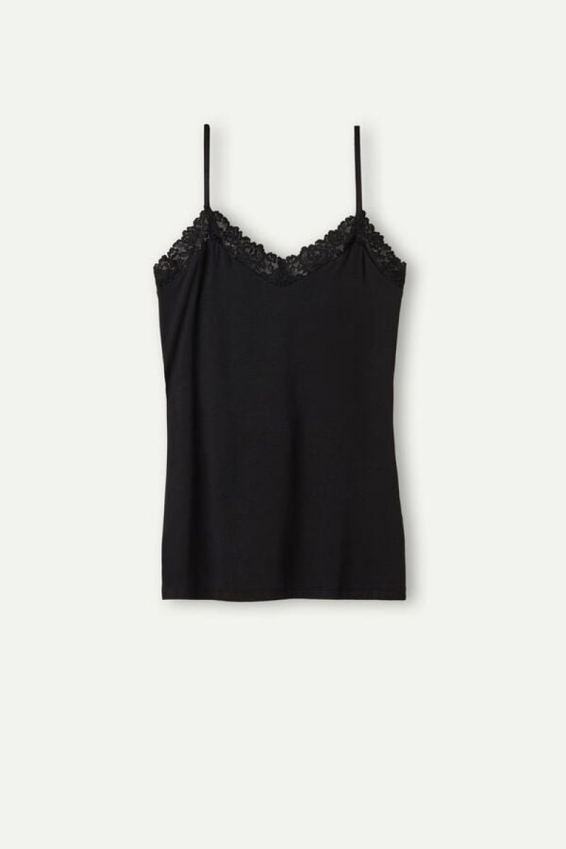 Intimissimi Pretty Flowers Modal Women's Tank Top Black | USA 1709CEI