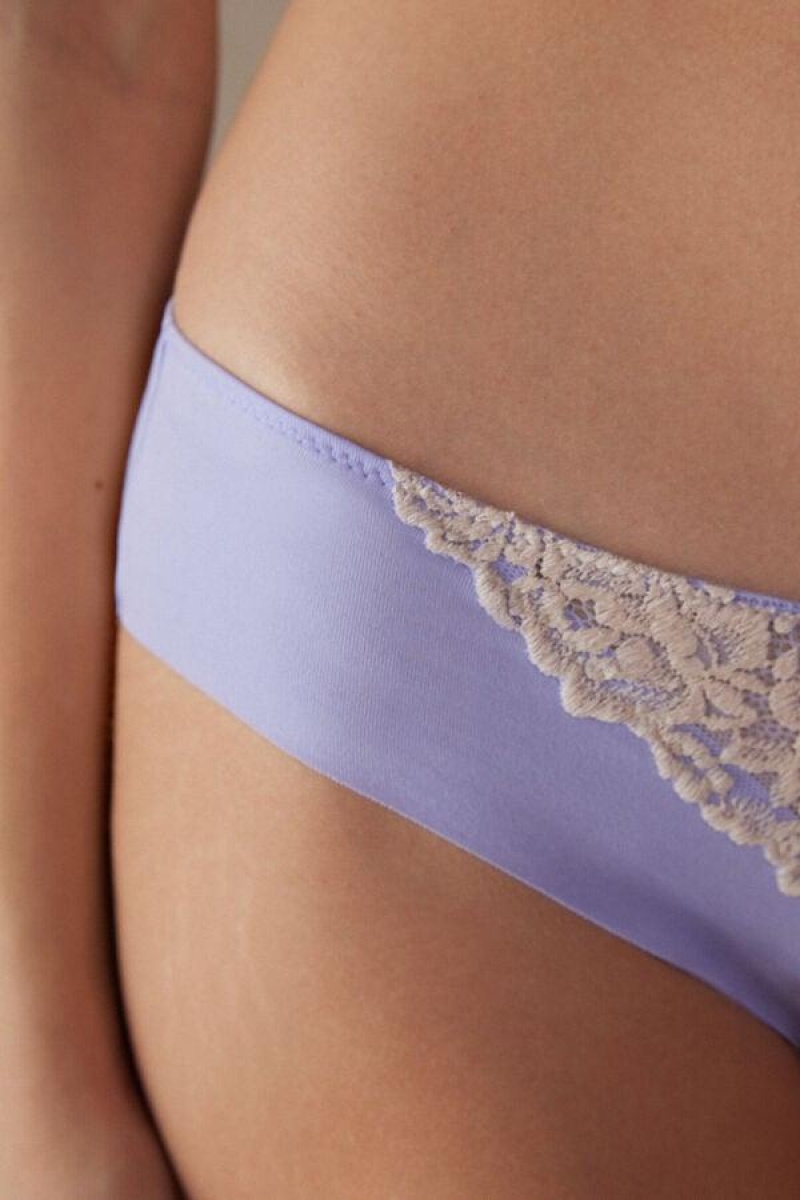 Intimissimi Pretty Flowers Seamless Cotton Women's Panties Lavender / White | USA 2359LHI