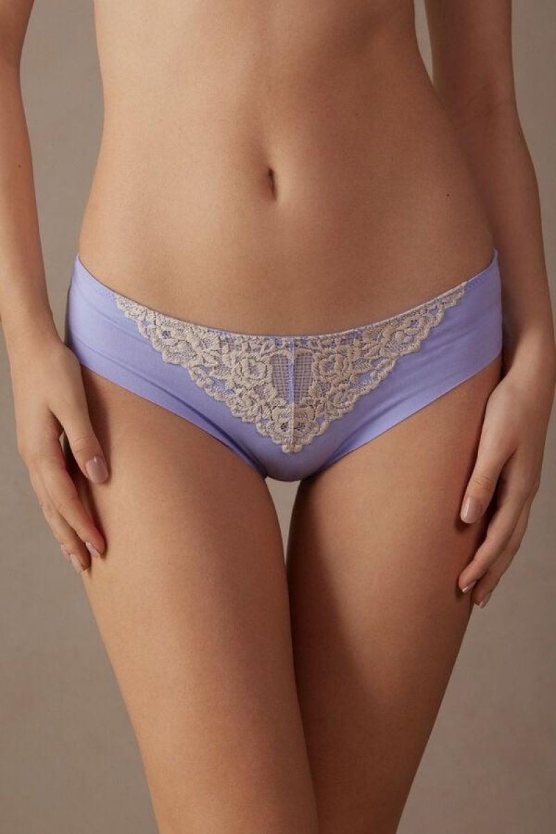 Intimissimi Pretty Flowers Seamless Cotton Women\'s Panties Lavender / White | USA 2359LHI