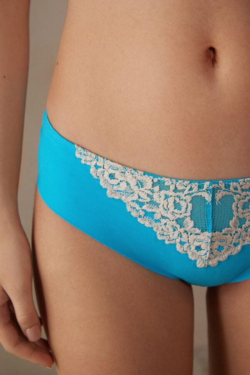 Intimissimi Pretty Flowers Seamless Cotton Women's Panties Turquoise / White | USA 2361JJP