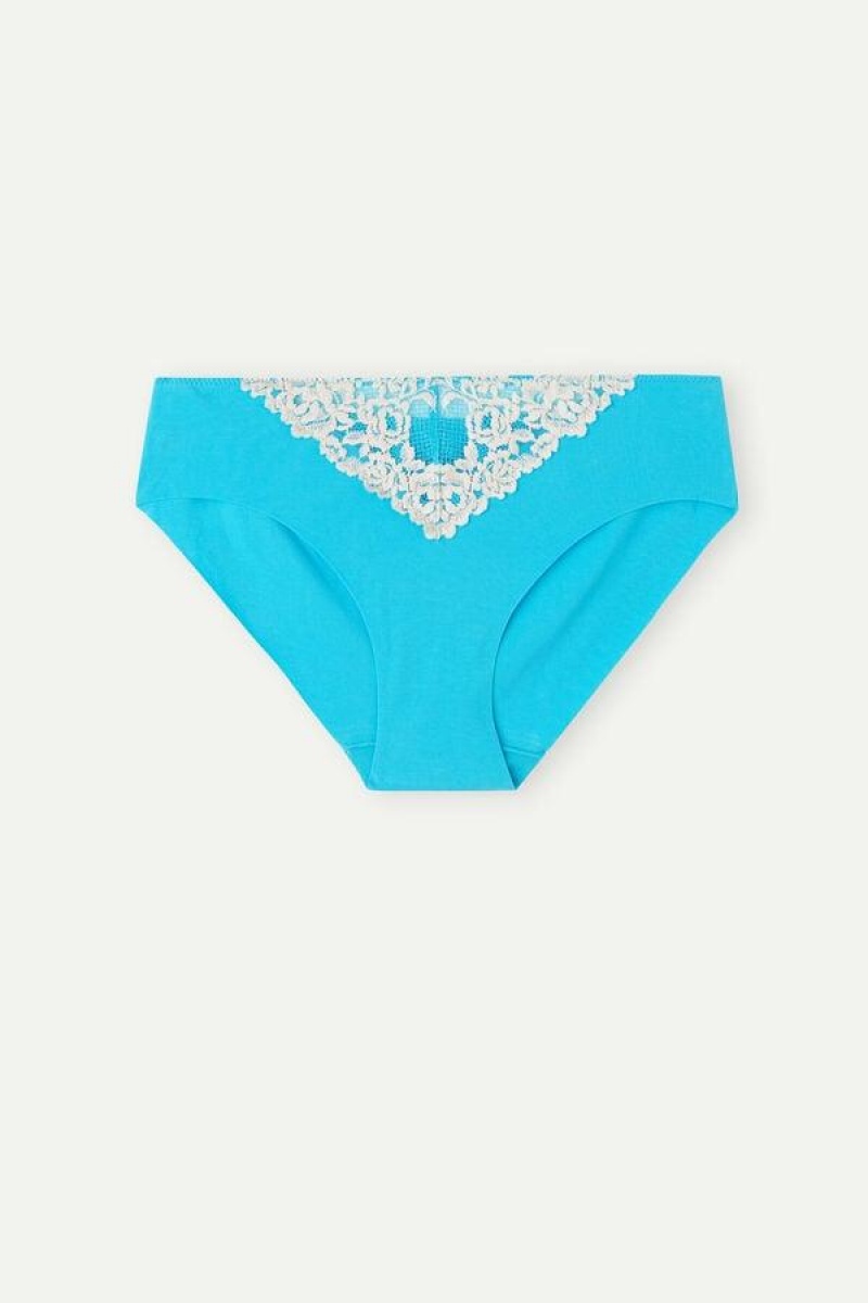 Intimissimi Pretty Flowers Seamless Cotton Women's Panties Turquoise / White | USA 2361JJP