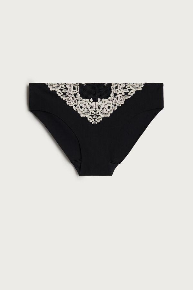 Intimissimi Pretty Flowers Seamless Cotton Women's Panties Black / White | USA 2413JJP